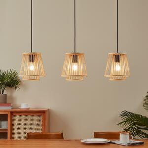 EGLO Lampă suspendată Hykeham, lungime 91 cm, naturală, 3 lumini, bambus, Lemn, Camera de zi / sufragerie, Bamboo, Scandinavă
