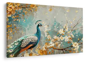 Tablou - Păun cu decor de aur (90x60 cm)