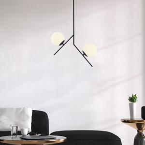 Opviq Lampă suspendată Dolunay 144-AV negru două abajururi de sticlă, reglabil, Negru, Camera de zi / sufragerie, Metal, Modern, glob