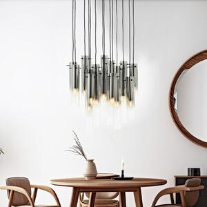 Brilliant Suspensie Glasini, Ø 52 cm, gri fumuriu, 14 lumini, sticlă, reglabil, Gri, Camera de zi / sufragerie, Sticlă, Modern