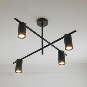 Lindby plafonieră Marilou, negru nisip, 4 becuri, Ø 70cm, reglabil, Negru, Camera de zi / sufragerie, Metal, Modern