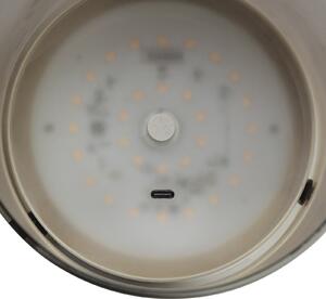 Brilliant Lampa de masă LED Lumeo, Ø 13 cm, culoare alamă/gri fum, reglabil, Gri, Camera de zi / sufragerie, Sticlă