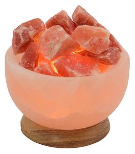 Wagner Life Lampa cu cristale de sare, cupă rotundă, soclu din lemn, chihlimbar, Portocaliu, Camera de zi / sufragerie, Piatră