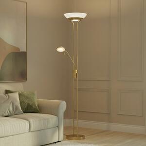 Lindby Lampadar LED Yveta, alamă, metal, dimabil, 183cm, reglabil, Auriu / Alamă, Camera de zi / sufragerie, Metal, Modern, Lumină de lectură