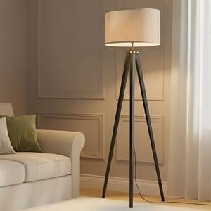 Lindby lampadar Herry, negru, lemn, trepied, 153 cm, Negru, Camera de zi / sufragerie, Țesătură / Textil, Scandinavă