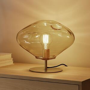 Lindby Lampă de masă Lelia, chihlimbar, sticlă, metal, Ø 35 cm, Bej, Camera de zi / sufragerie, Sticlă, Design