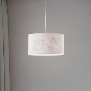 Duolla Lampă suspendată Mila, Ø 35 cm, alb, țesătură, unicorni, E27, reglabil, Alb, Camera copiilor, Țesătură / Textil