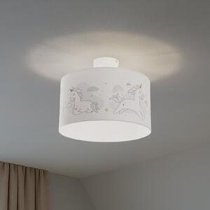 Duolla Lampă suspendată Mila, Ø 35 cm, țesătură, unicorni, E27, reglabil, Alb, Camera copiilor, Țesătură / Textil