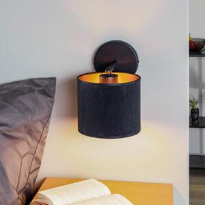 EMIBIG LIGHTING Aplică de perete Jari cu abajur din pânză, negru-auriu, reglabil, Negru, Camera de zi / sufragerie, Țesătură / Textil