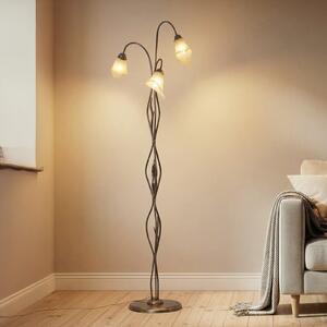 ONLI Lampadar Alga, 3 becuri, fier, sticlă, Florentin, Bronz / Alamă Veche, Camera de zi / sufragerie, Metal, Florentin