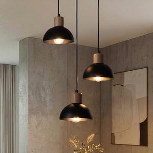 EMIBIG LIGHTING Lampă suspendată Seco, Ø 30 cm, negru, metal/lemn, 3 becuri., reglabil, Negru, Camera de zi / sufragerie, Metal