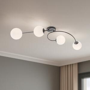 EMIBIG LIGHTING Plafonieră Vibra, opal/negru, lungime 110 cm, sticlă, 4 becuri., reglabil, Alb, Camera de zi / sufragerie, Sticlă, Modern