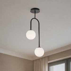 EMIBIG LIGHTING Plafonieră Atria, opal/negru, înălțime 76 cm, metal, 2 becuri., reglabil, Negru, Camera de zi / sufragerie, Metal