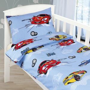 Lenjerie de pat din bumbac pentru copii Bellatex Mașini de curse, 100 x 135 cm, 45 x 65 cm