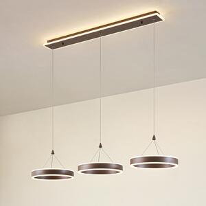 Lucande Lampă suspendată LED Kolo, 114 cm, 3 becuri, maro, dimabilă, reglabil, Maro / Rugină, Camera de zi / sufragerie, Metal, Modern