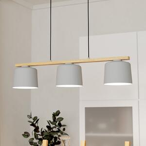 EGLO Mariel 3-lumină pandantiv lumină gri deschis lemn natural, reglabil, Gri, Camera de zi / sufragerie, Metal, Scandinavă