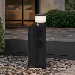 Lucande Corban lampă cu soclu, gri, senzor, prize, IP44, reglabil, Negru, Aluminiu, Modern