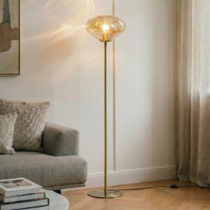 Lindby Lampadar Lelia, chihlimbar, sticlă, metal, 150 cm, Bej, Camera de zi / sufragerie, Sticlă, Design