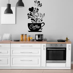Autocolant de perete "Cafea cu ornament - negru" 26x46 cm