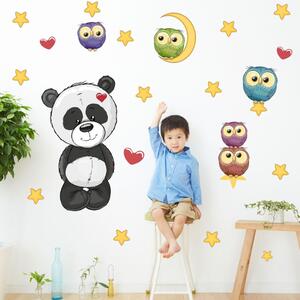 Autocolante pentru perete - Panda și pui de bufnițe