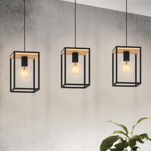 EGLO Lumină suspendată Libertad, lungime 88 cm, negru/lemn, 3 lumini., reglabil, Negru, Camera de zi / sufragerie, Metal, Modern