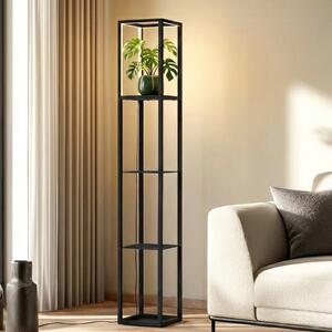 Lindby Lampadar LED Birta, raft, 155 cm, negru, metal, reglabil, Negru, Camera de zi / sufragerie, Metal, Modern