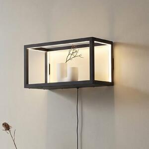 Lindby Aplică de perete LED Birta, priză, raft, 51 cm, USB, reglabil, Negru, Camera de zi / sufragerie, Metal, Modern