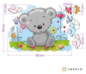 Autocolante de perete - Ursuleț cu flori și nourași