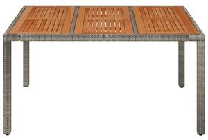Masă de grădină cu blat din lemn, gri, 150x90x75 cm, poliratan