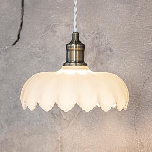 Markslöjd Lampă suspendată Kurage, alamă antică, sticlă mată, Ø 25,5 cm, reglabil, Alb, Camera de zi / sufragerie, Sticlă