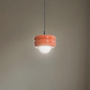 Argon Lampă suspendată Tina, teracotă/opal, sticlă, Ø 19 cm, reglabil, Maro / Rugină, Camera de zi / sufragerie, Sticlă