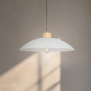 ONLI Lampă suspendată OHANA, sticlă opală, lemn de stejar, Ø 40 cm, E27, reglabil, Alb, Camera de zi / sufragerie, Sticlă, Scandinavă