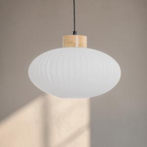 Lamkur Lampă suspendată Harmony, Ø 25 cm, alb/stejar, sticlă/lemn, reglabil, Alb, Camera de zi / sufragerie, Sticlă, Scandinavă