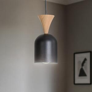 Lamkur Lampă suspendată Nolan, Ø 11 cm, negru/stejar, metal/lemn, reglabil, Negru, Camera de zi / sufragerie, Metal, Scandinavă