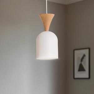 Lamkur Lampă suspendată Nolan, Ø 11 cm, alb/stejar, metal/lemn, reglabil, Alb, Camera de zi / sufragerie, Metal, Scandinavă