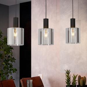 EGLO Lampă suspendată Gorosiba, negru, lungime 85 cm, oțel/glass, 3 becuri, reglabil, Negru, Camera de zi / sufragerie, Sticlă