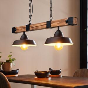EGLO Lampă suspendată Oldbury, negru/lemn închis, lungime 86 cm, 2 becuri., reglabil, Lemn, Camera de zi / sufragerie, Lemn, Casă de țară / Rustic