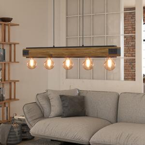 EGLO Lampă suspendată Layham, negru/lemn deschis, lungime 96 cm, 5 becuri., reglabil, Lemn, Camera de zi / sufragerie, Lemn
