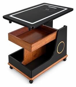 Masuta moderna, incarcare wireless, difuzor bluetooth, blat rotativ-brown&black