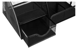 Organizator metalic birou, 6 compartimente, 12,5x14x22 cm, negru