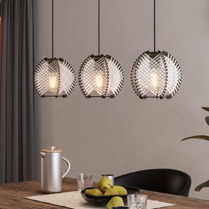 EGLO Lampă suspendată Waverton, alb/negru, lungime 92 cm, oțel/fabric, reglabil, Negru, Camera de zi / sufragerie, Lemn
