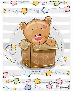 Pictură cu ursuleț de pluș într-o cutie în camera pentru copii