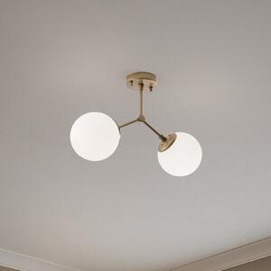 Opviq Plafonieră Damar, auriu, sticlă, 2 becuri, lungime 44 cm, E27, reglabil, Auriu / Alamă, Camera de zi / sufragerie, Sticlă