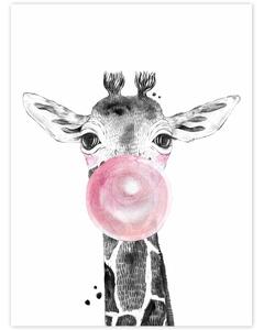Pictura pe perete - Girafă cu bule roz