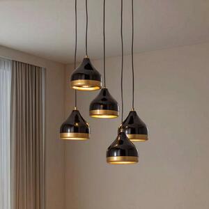 Opviq Lampă suspendată Yildo, 5 becuri, rotundă, negru/auriu, Ø43 cm, reglabil, Negru, Camera de zi / sufragerie, Metal, Modern