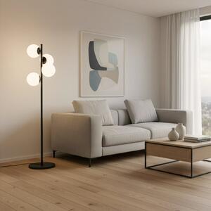 Opviq Lampadar Faze, negru, sticlă, înălțime 130 cm, 4 becuri, E27, Negru, Camera de zi / sufragerie, Sticlă