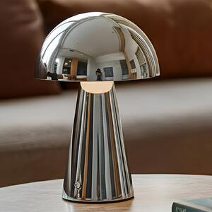 Lindby Lampă de masă cu baterie LED Nevijo, crom, Ø20cm, USB, dimabil, reglabil, Metalic, Camera de zi / sufragerie, Metal, Modern