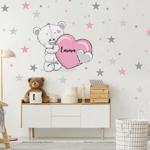 Ursuleț cu inimă cu roz - Autocolant pentru copii