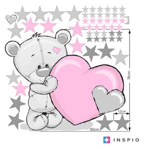 Autocolant - ursuleț în culori roz cu stele și nume