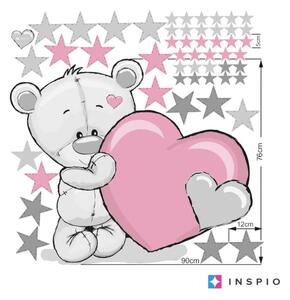 Ursuleț cu inimă cu roz - Autocolant pentru copii